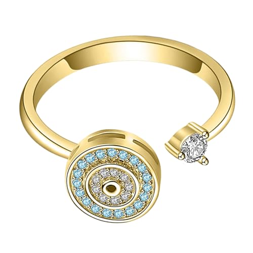 Wisylizv Böses Auge Ring - Evil Eye Ring | Finger Verstellbarer Ring Aus Galvanisiertem Kupfer 0.9cm Breit | Strass Schmuck Drehbares Design Modisch Für Damen Teenager Erwachsene Alltag Anlass von Wisylizv