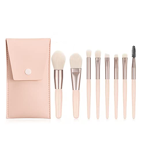 Makeup Pinselset, 8 Stück Set Mit Foundation, Lidschatten, Concealer, Eyeliner, Augenbrauen Und Kosmetikpinsel (Hellrosa + Ledertasche) von WitBicg