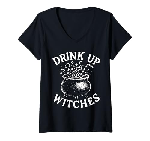 Damen Drink Up Witches Cauldron Bartending Halloween Barkeeper T-Shirt mit V-Ausschnitt Damen Drink Up Witches Cauldron Bartending Halloween Barkeeper T-Shirt mit V-Ausschnitt von Witch Bartender Mixology Halloween Mixologist