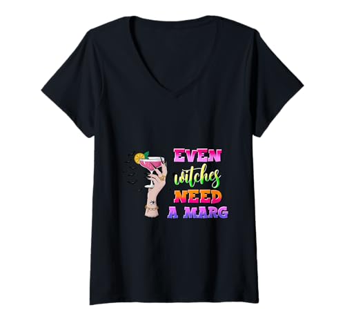 Damen Hexe Drink Shirt Lustig Halloween Margarita Hand Fledermäuse T-Shirt mit V-Ausschnitt Damen Hexe Drink Shirt Lustig Halloween Margarita Hand Fledermäuse T-Shirt mit V-Ausschnitt von Witch Drink Tee Shirts for Halloween Cocktail Fans