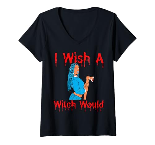 Damen Ich wünschte, eine Hexe würde lustiger Halloween-Spaß für Frauen, Melanin, Schwarz T-Shirt mit V-Ausschnitt Damen Ich wünschte, eine Hexe würde lustiger Halloween-Spaß für Frauen, Melanin, Schwarz T-Shirt mit V-Ausschnitt von Witch Please Funny Halloween Melanin Black Women