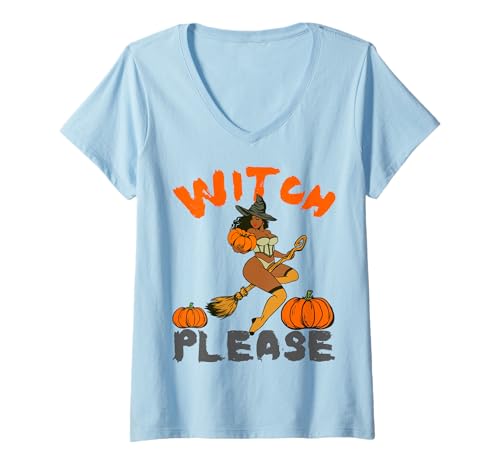 Damen Witch Please Lustiges Halloween-Melanin-Schwarz für Damen mit brauner Haut T-Shirt mit V-Ausschnitt Damen Witch Please Lustiges Halloween-Melanin-Schwarz für Damen mit brauner Haut T-Shirt mit V-Ausschnitt von Witch Please Funny Halloween Melanin Black Women