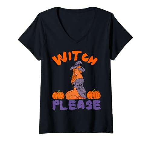 Damen Witch Please Lustiges Halloween-Melanin-Schwarz für Damen mit brauner Haut T-Shirt mit V-Ausschnitt Damen Witch Please Lustiges Halloween-Melanin-Schwarz für Damen mit brauner Haut T-Shirt mit V-Ausschnitt von Witch Please Funny Halloween Melanin Black Women