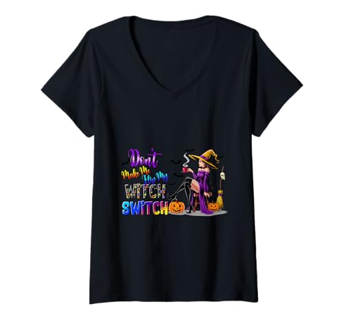 Damen Witch Switch Shirt Funny Don't Flip Halloween Witch T-Shirt mit V-Ausschnitt Damen Witch Switch Shirt Funny Don't Flip Halloween Witch T-Shirt mit V-Ausschnitt von Witch Switch Tee Shirts for Sassy Halloween Girls