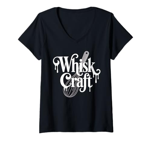 Damen Lustiger Backspruch Schneebesen Handwerk Küche Wortspiel Humor Frauen Männer T-Shirt mit V-Ausschnitt von Witch Theme Cook Halloween Chef Pastry Joke