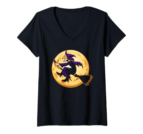 Damen Hexen Hexen Halloween Hexen Besen Hexe Hexenkostüm T-Shirt mit V-Ausschnitt Damen Hexen Hexen Halloween Hexen Besen Hexe Hexenkostüm T-Shirt mit V-Ausschnitt von Witch Witches Halloween