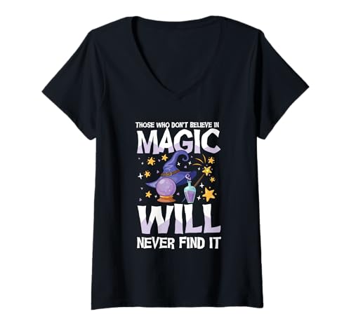 Damen Hexenzauberer T-Shirt mit V-Ausschnitt Damen Hexenzauberer T-Shirt mit V-Ausschnitt von Witch Wizard Magic Quote Crystal Potion Stars
