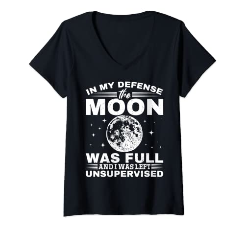 Damen In My Defense The Moon Was Full And I Was Left Unsupervised T-Shirt mit V-Ausschnitt Damen In My Defense The Moon Was Full And I Was Left Unsupervised T-Shirt mit V-Ausschnitt von Witch