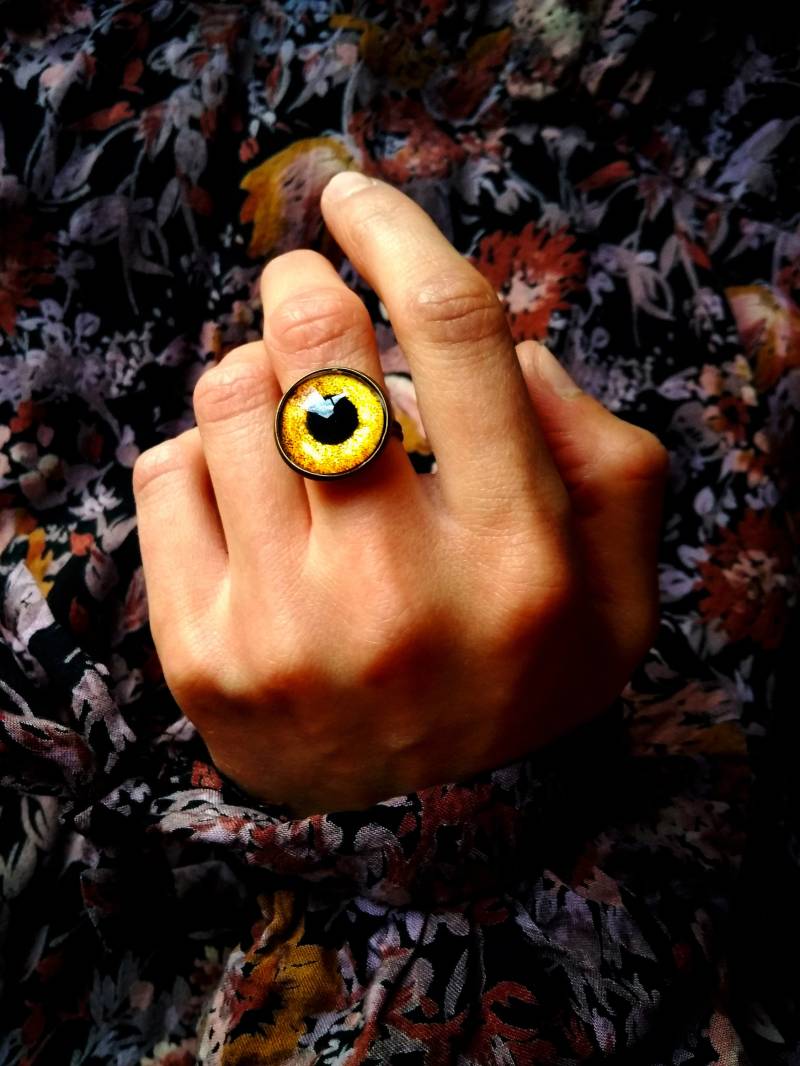 Gelber Glasaugenring, Tierauge, Schützender Talisman, Böser Blick, Boho-Ring, Boho-Schmuck Gelber Glasaugenring, Tierauge, Schützender Talisman, Böser Blick, Boho-Ring, Boho-Schmuck von WitchCart