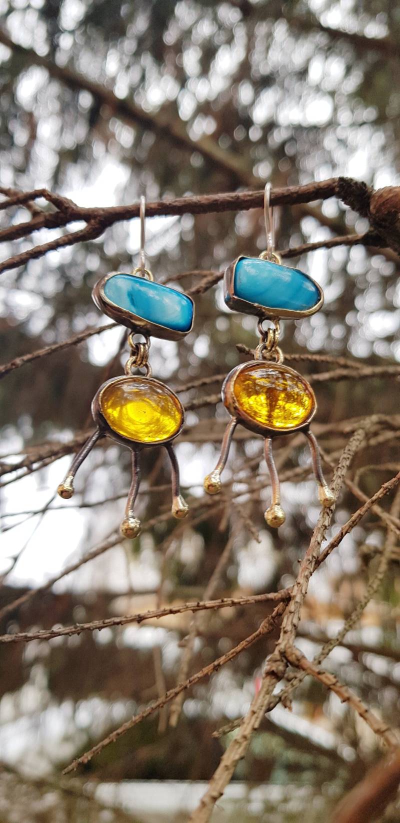 Ukraine Frieden Ohrringe | Blau Gelb Statement Schmuck Bronze & Silber Perlmutt Zeigen Sie Mit Der Geschenk Für Sie von WitchJewelryShop