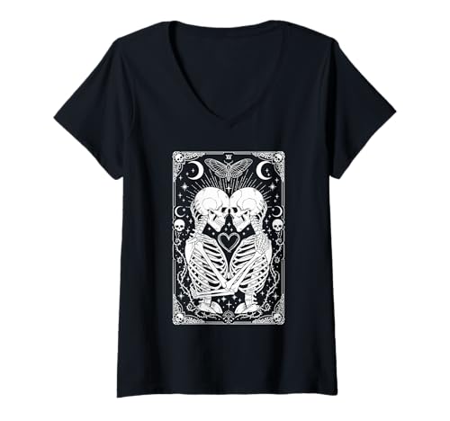 Damen The Lovers Vintage Tarot Card Astrology Goth Halloween Women T-Shirt mit V-Ausschnitt von Witchcraft Dark Goth Shirts Women