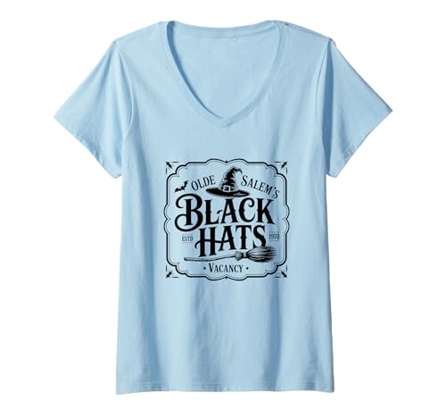 Damen Olde Salems Black Hats Magic T-Shirt mit V-Ausschnitt Damen Olde Salems Black Hats Magic T-Shirt mit V-Ausschnitt von Witchcraft Vintage Occult Style