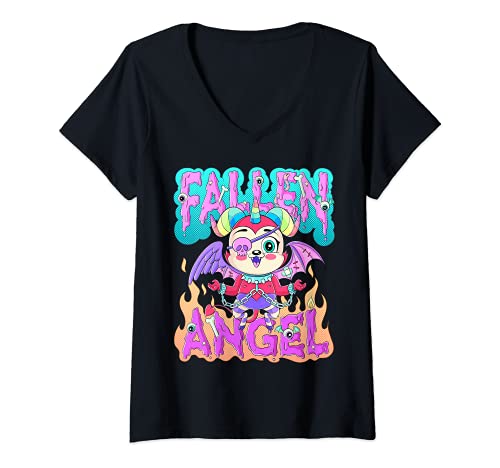 Damen Kawaii Belial Demon The Fallen Angel Pastell Goth Harajuku T-Shirt mit V-Ausschnitt Damen Kawaii Belial Demon The Fallen Angel Pastell Goth Harajuku T-Shirt mit V-Ausschnitt von Witchcraft tee alt Kleidung Gothic Ästhetik