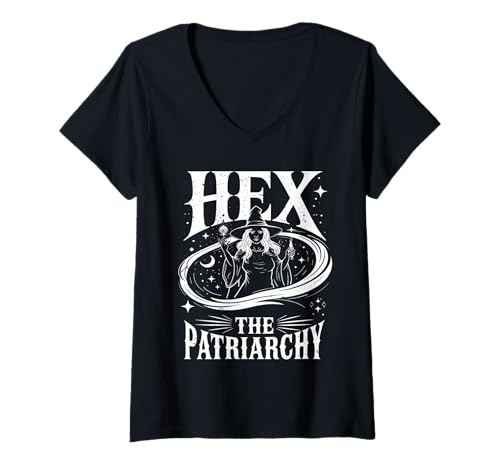 Damen Feministischer Hexerei-Protest T-Shirt mit V-Ausschnitt von Witches Against Fascism