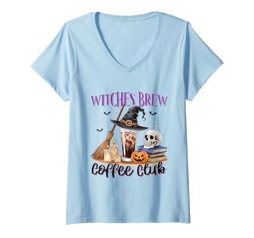 Damen Witches Brew Coffee Club Trikot Witches Brew Coffee Club T-Shirt mit V-Ausschnitt von Witches Brew Coffee Club Tee Shirts for Halloween