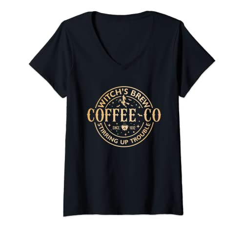 Damen Witches Brew Coffee Co Halloween Hexe Kaffee Liebhaber T-Shirt mit V-Ausschnitt Damen Witches Brew Coffee Co Halloween Hexe Kaffee Liebhaber T-Shirt mit V-Ausschnitt von Witches Brew Coffee Co Halloween Witch Coffee