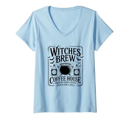 Damen Witches Brew Coffee House — Stopp In Spell T-Shirt mit V-Ausschnitt Damen Witches Brew Coffee House — Stopp In Spell T-Shirt mit V-Ausschnitt von Witches Brew Coffee House Enthusiasts