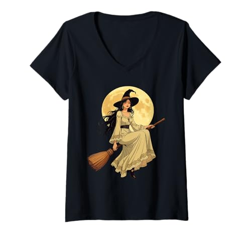 Damen Boho-inspirierte Hexenfrau Astride A Besom T-Shirt mit V-Ausschnitt Damen Boho-inspirierte Hexenfrau Astride A Besom T-Shirt mit V-Ausschnitt von Witches On Brooms Gifts & Besoms Tees by taiche