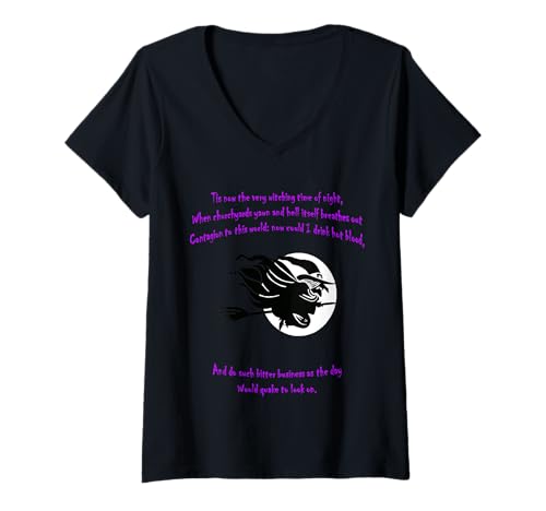 Damen Tis Now The Witching Time of Night Shakespeare-Zitat, Grün T-Shirt mit V-Ausschnitt Damen Tis Now The Witching Time of Night Shakespeare-Zitat, Grün T-Shirt mit V-Ausschnitt von Witches On Brooms Gifts & Besoms Tees by taiche