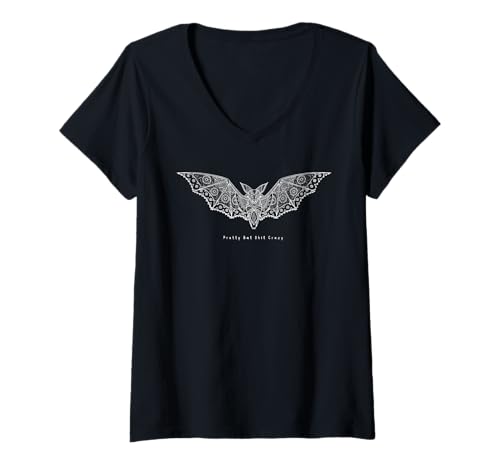Damen Womens Funny Mandala Pretty Bat Gothic Wiccan Vampire Bat T-Shirt mit V-Ausschnitt Damen Womens Funny Mandala Pretty Bat Gothic Wiccan Vampire Bat T-Shirt mit V-Ausschnitt von Witches Wicca Witchcraft Goth Bat Pun