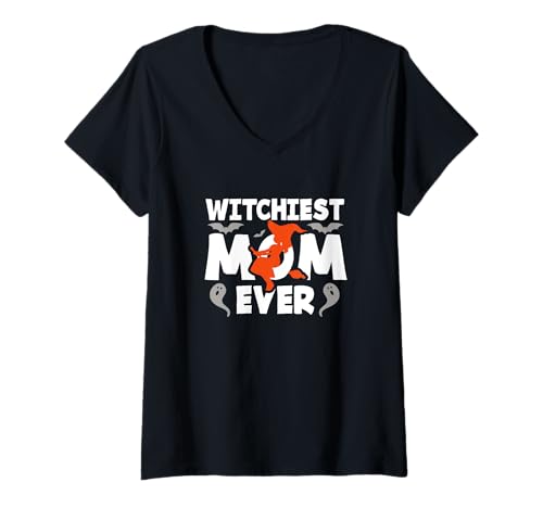 Damen Hexenmutter Halloween Mama Mutter Hexenreichste Mutter Aller Zeiten T-Shirt mit V-Ausschnitt von Witchiest Mom Ever Halloween Gift