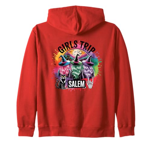 Girls Trip Salem Drei Hexen Katze Skelett Kapuzenjacke Girls Trip Salem Drei Hexen Katze Skelett Kapuzenjacke von Witchy Adventures Salem Getaway Graphics