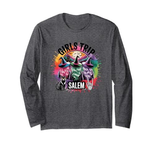 Girls Trip Salem Drei Hexen Katze Skelett Langarmshirt Girls Trip Salem Drei Hexen Katze Skelett Langarmshirt von Witchy Adventures Salem Getaway Graphics