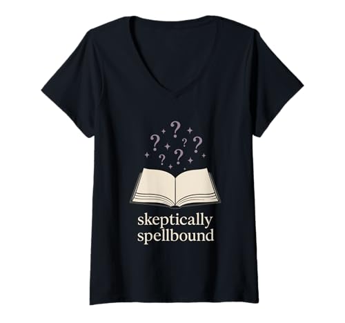 Damen Weltliche Hexe, ironischer Kristall, skeptische Mondphasen, Keine Zaubersprüche T-Shirt mit V-Ausschnitt von Witchy Aesthetic Non Believer Crystal Skeptic Woo