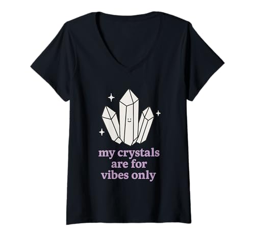 Damen Weltliche Hexe, ironischer Kristall, skeptische Mondphasen, Keine Zaubersprüche T-Shirt mit V-Ausschnitt von Witchy Aesthetic Non Believer Crystal Skeptic Woo