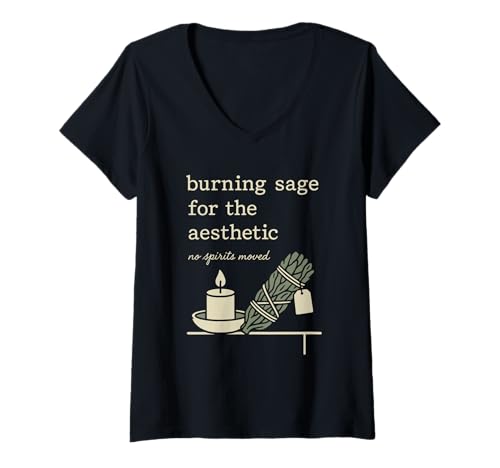 Damen Weltliche Hexe, ironischer Kristall, skeptische Mondphasen, Keine Zaubersprüche T-Shirt mit V-Ausschnitt von Witchy Aesthetic Non Believer Crystal Skeptic Woo