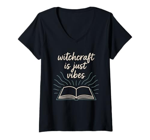 Damen Weltliche Hexe, ironischer Kristall, skeptische Mondphasen, Keine Zaubersprüche T-Shirt mit V-Ausschnitt von Witchy Aesthetic Non Believer Crystal Skeptic Woo