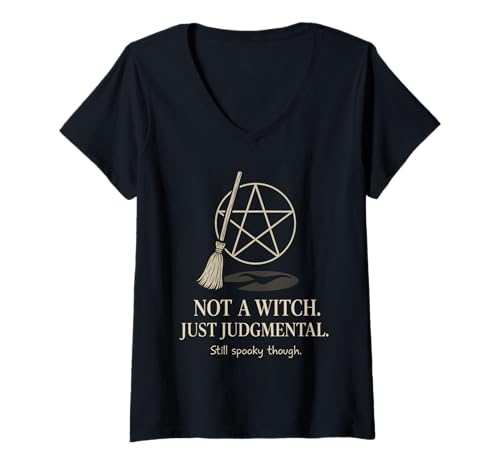 Damen Weltliche Hexe, ironischer Kristall, skeptische Mondphasen, Keine Zaubersprüche T-Shirt mit V-Ausschnitt von Witchy Aesthetic Non Believer Crystal Skeptic Woo
