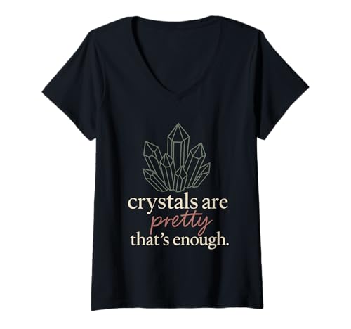 Damen Weltliche Hexe, ironischer Kristall, skeptische Mondphasen, Keine Zaubersprüche T-Shirt mit V-Ausschnitt von Witchy Aesthetic Non Believer Crystal Skeptic Woo
