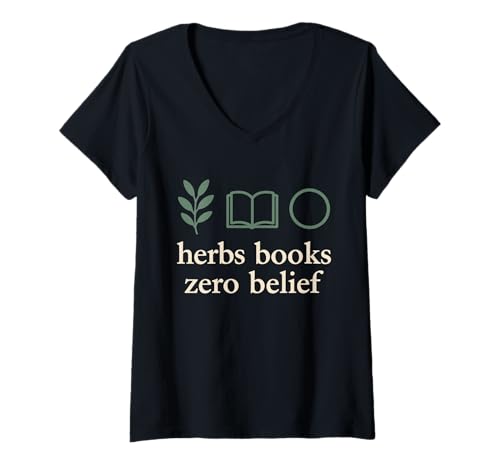 Damen Weltliche Hexe, ironischer Kristall, skeptische Mondphasen, Keine Zaubersprüche T-Shirt mit V-Ausschnitt von Witchy Aesthetic Non Believer Crystal Skeptic Woo