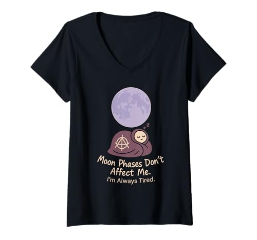 Damen Weltliche Hexe, ironischer Kristall, skeptische Mondphasen, Keine Zaubersprüche T-Shirt mit V-Ausschnitt von Witchy Aesthetic Non Believer Crystal Skeptic Woo