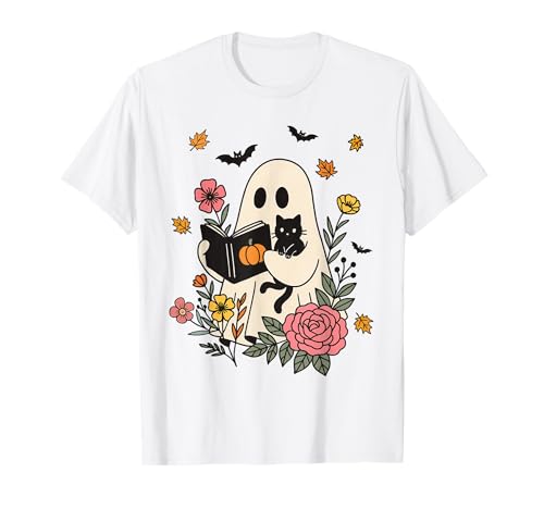 Niedlicher Geist Lesekatze Halloween Floral Fall Bücherwurm Frauen T-Shirt Niedlicher Geist Lesekatze Halloween Floral Fall Bücherwurm Frauen T-Shirt von Witchy Autumn Halloween Cozy Book Cat Apparel