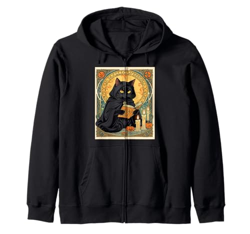 Schwarze Katze liest das Jack o Lantern Journal Kapuzenjacke von Witchy Cats With Magical Books Tees & Gifts taiche