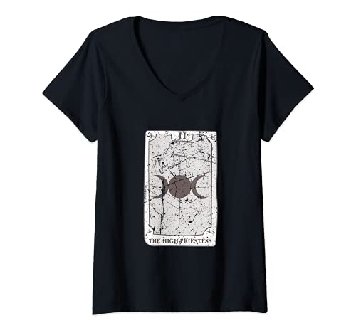 Damen Witchy Goth Tarot Karte Die Hohepriesterin Grafik Kawaii Des T-Shirt mit V-Ausschnitt Damen Witchy Goth Tarot Karte Die Hohepriesterin Grafik Kawaii Des T-Shirt mit V-Ausschnitt von Witchy Clothes Tarot Card Goth Witch Emo Graphic