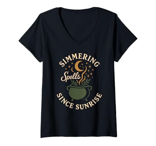 Damen Kitchen Witch Herbs Magic Moonlight Cooking Pagan Vibes T-Shirt mit V-Ausschnitt Damen Kitchen Witch Herbs Magic Moonlight Cooking Pagan Vibes T-Shirt mit V-Ausschnitt von Witchy Cozy Stirring Herbal Witchcraft Powered Tee