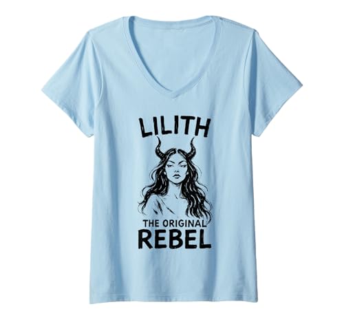 Damen Lilith The Original Rebel Girl Feminine Gothic Okkulte Hexe T-Shirt mit V-Ausschnitt Damen Lilith The Original Rebel Girl Feminine Gothic Okkulte Hexe T-Shirt mit V-Ausschnitt von Witchy Goth Lilith Goddess Feminist Spiritual Tees