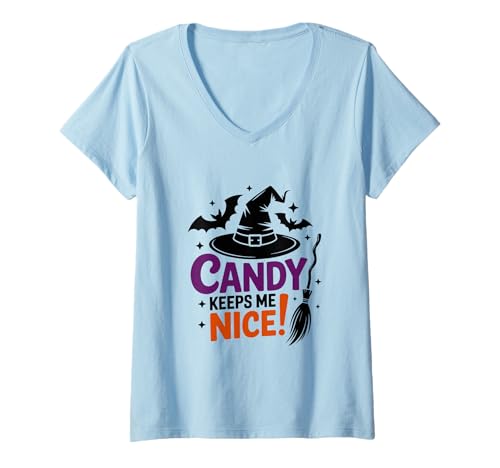 Damen Lustige Halloween-Hexe braucht Süßigkeiten T-Shirt mit V-Ausschnitt Damen Lustige Halloween-Hexe braucht Süßigkeiten T-Shirt mit V-Ausschnitt von Witchy Halloween Attitude