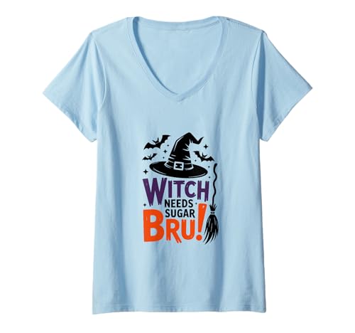 Damen Lustige Hexe Halloween perfekt für Süßigkeitenliebhaber T-Shirt mit V-Ausschnitt Damen Lustige Hexe Halloween perfekt für Süßigkeitenliebhaber T-Shirt mit V-Ausschnitt von Witchy Halloween Attitude