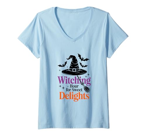 Damen Süße Hexe Halloween Gruselige süße Köstlichkeiten warten auf T-Shirt mit V-Ausschnitt Damen Süße Hexe Halloween Gruselige süße Köstlichkeiten warten auf T-Shirt mit V-Ausschnitt von Witchy Halloween Attitude