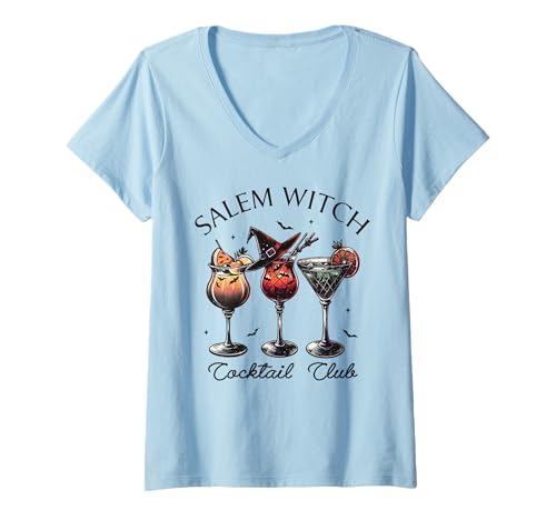 Damen Salem Hexe Cocktail Club Halloween Getränke Hexe Ästhetik T-Shirt mit V-Ausschnitt Damen Salem Hexe Cocktail Club Halloween Getränke Hexe Ästhetik T-Shirt mit V-Ausschnitt von Witchy Halloween Boozy Aesthetic Shirt Collection
