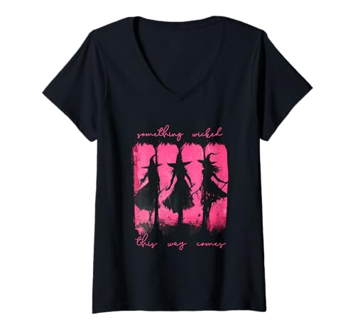 Damen Something Wicked This Way Comes Hexen Halloween T-Shirt mit V-Ausschnitt Damen Something Wicked This Way Comes Hexen Halloween T-Shirt mit V-Ausschnitt von Witchy Halloween Designs