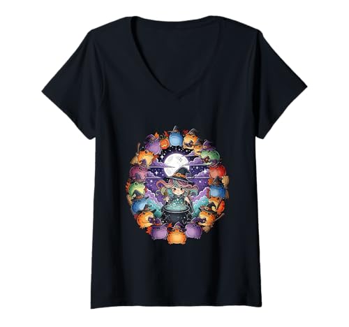 Damen Niedliche Hexe, die magische Momente mit Kröten schafft T-Shirt mit V-Ausschnitt Damen Niedliche Hexe, die magische Momente mit Kröten schafft T-Shirt mit V-Ausschnitt von Witchy Halloween Gifts & Toadstool Tees by taiche