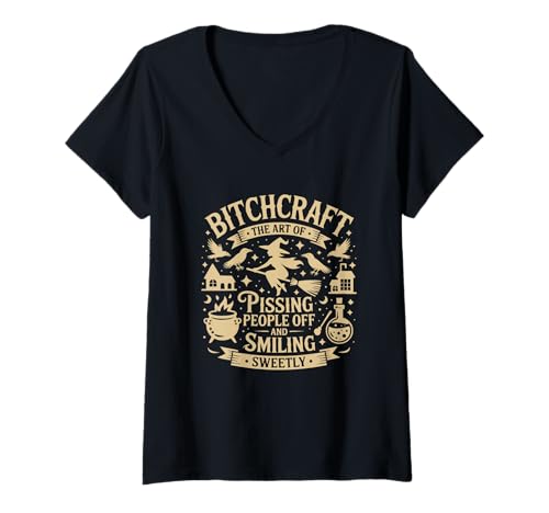 Damen Bitchcraft Die Kunst, Leute zu verärgern T-Shirt mit V-Ausschnitt Damen Bitchcraft Die Kunst, Leute zu verärgern T-Shirt mit V-Ausschnitt von Witchy Humor Crafting Magic Fun