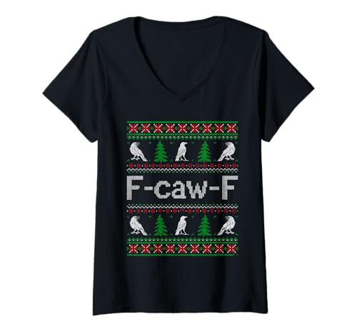 Damen F-caw-F Krähe Weihnachten Lustig Erwachsener Humor Hässlich T-Shirt mit V-Ausschnitt Damen F-caw-F Krähe Weihnachten Lustig Erwachsener Humor Hässlich T-Shirt mit V-Ausschnitt von Witchy Raven F-Caw-F Christmas Fun