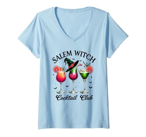 Damen Salem Hexe Cocktail Club Halloween Trinkparty Design T-Shirt mit V-Ausschnitt Damen Salem Hexe Cocktail Club Halloween Trinkparty Design T-Shirt mit V-Ausschnitt von Witchy Salem Nights Apparel