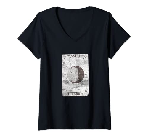 Damen Hexe Wahrsagungskarte Goth Tarotkarte The Moon Witchy T-Shirt mit V-Ausschnitt Damen Hexe Wahrsagungskarte Goth Tarotkarte The Moon Witchy T-Shirt mit V-Ausschnitt von Witchy Tarot Card Designs Goth Witch Emo Graphic